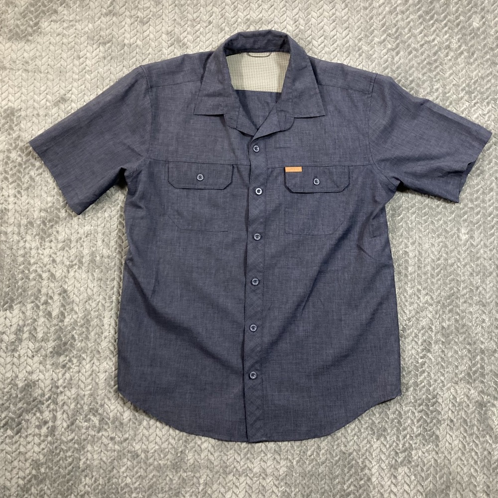 Orvis Shirt Mens M Woven Tech Blue Short Sleeve Button-Down Outdoor Performance
